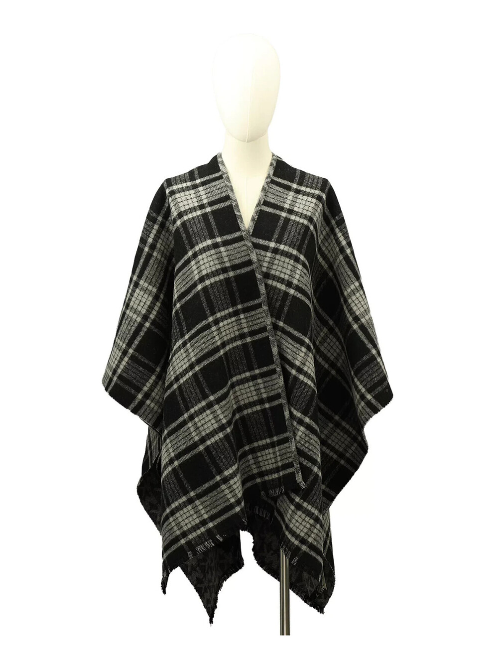 Michael Kors Womens MK Plaid Reversible Ruana Black Pearl Heather O/S NEW!!
